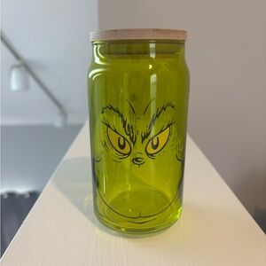 Green Grinch Glass Jar with Wooden Lid